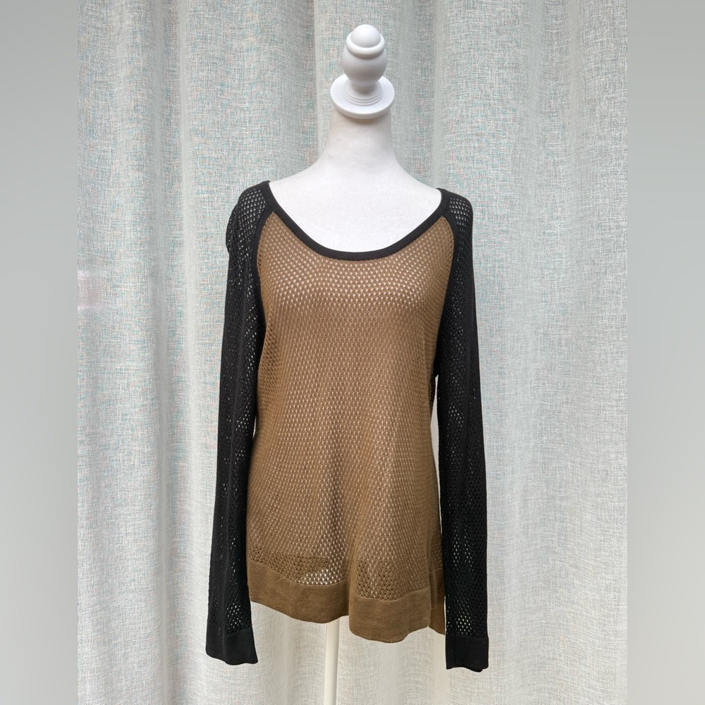 Rag & Bone Jean dark green and black long sleeve net knitted cotton top sweater
